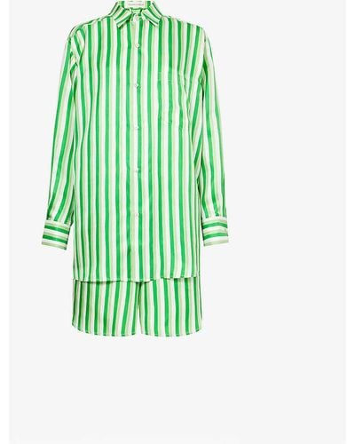 Olivia Von Halle Kick Stripe-pattern Silk Pyjama Set - Green
