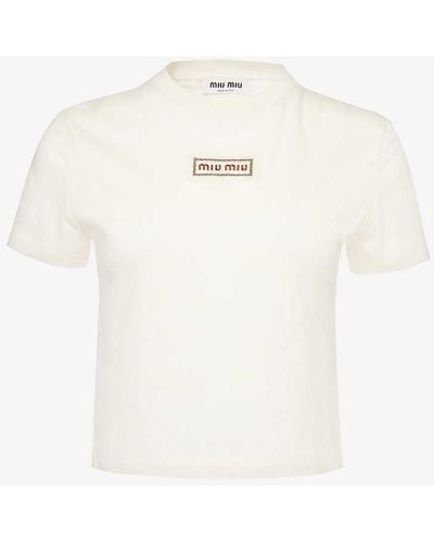Miu Miu Logo-print Cotton-jersey T-shirt - White