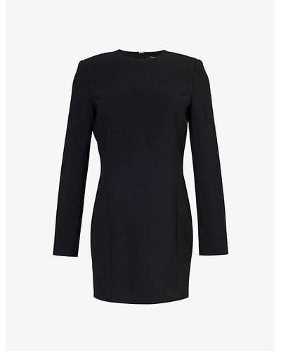 Theory Padded-shoulder Crepe Mini Dress - Black