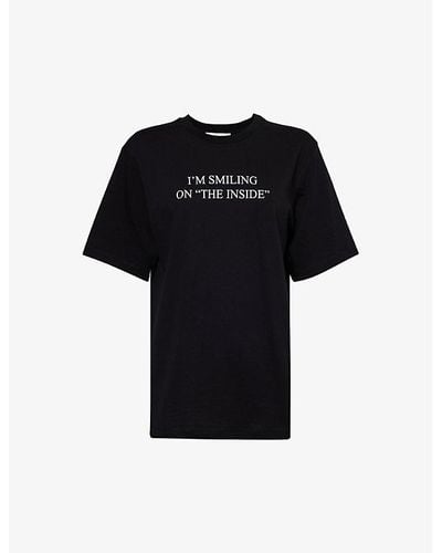 Victoria Beckham Text-print Organic-cotton T-shirt - Black