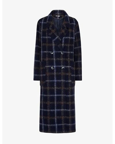Whistles Vy Double-breasted Check Wool-blend Coat - Blue