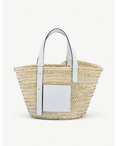 Loewe Tural/white Basket Woven Raffia Bag - Multicolor