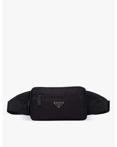 Prada Mens Black Logo Leather And Re-nylon Belt Bag