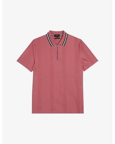 Ted Baker Orbite Contrast-trim Stretch-cotton Polo Shirt - Pink