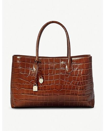 Aspinal of London London Large Croc-embossed Leather Tote Bag - Brown