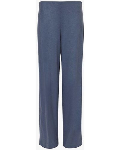 Vince Pressed-crease Elasticated-waist Straight-leg Mid-rise Wool-blend Trousers - Blue