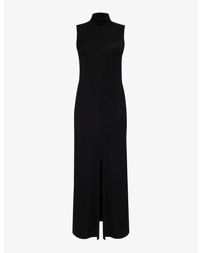 Reformation Axton High-neck Stretch-woven Midi Dress X - Black
