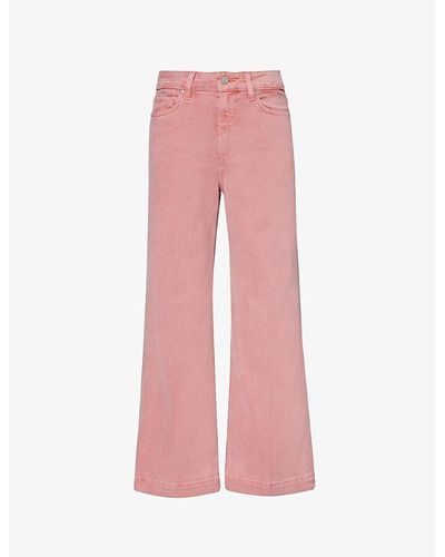 PAIGE Anessa Brand-patch Wide-leg High-rise Stretch-denim Jeans - Pink