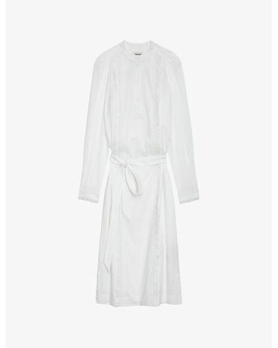 Zadig & Voltaire Ritchil Ruffle-panel Long-sleeve Cotton Midi Dress - White