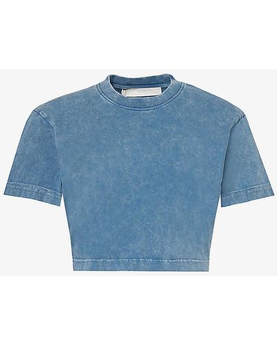 Dion Lee Washed Short-sleeve Organic-cotton Cropped T-shirt - Blue