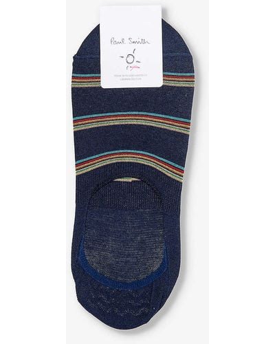Paul Smith Striped Organic Cotton-blend Socks - Blue