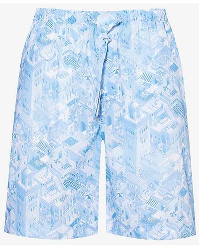 Derek Rose Ledbury Graphic-print Cotton-poplin Pyjama Shorts Xx - Blue