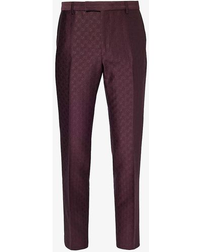 Gucci Horsebit-patterned Slim-fit Mid-rise Wool-blend Trousers - Purple