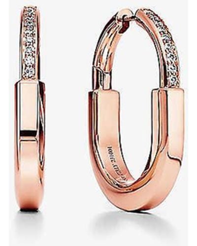 Tiffany & Co. Lock 18ct Rose-gold And 0.19ct Diamond Earrings - White