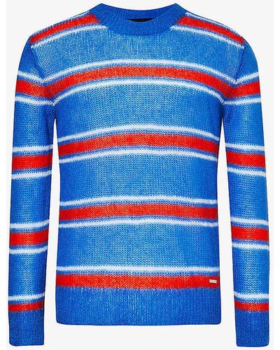 DSquared² Striped Crew-neck Knitted Wool-blend Jumper - Blue