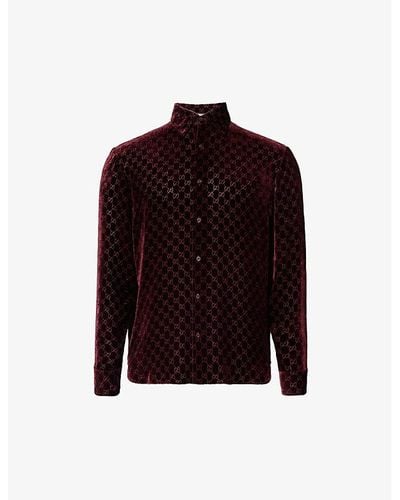 Gucci Monogrammed Semi-sheer Regular-fit Velvet Silk-blend Shirt - Red
