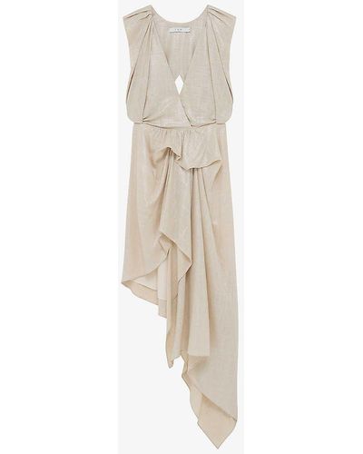 IRO Cloven Asymmetric Lamé Linen-blend Dress - White