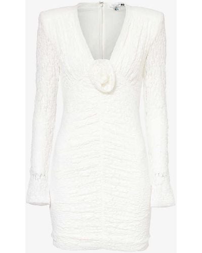 ROTATE BIRGER CHRISTENSEN Floral-appliqué Ruched Recycled Polyamide-blend Lace Mini Dress - White