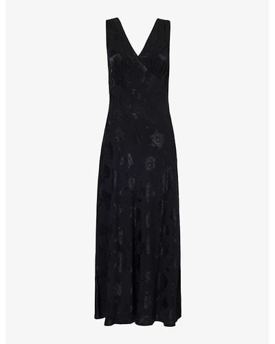 RIXO London Sandrine V-neck Woven Midi Dress - Black