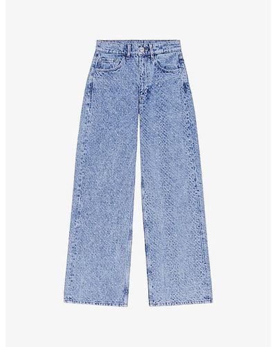 Maje Rhinestone-embellished Wide-leg Denim Jeans - Blue