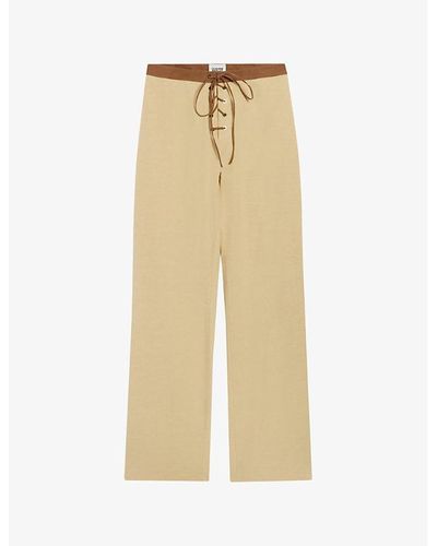 Claudie Pierlot Lace-up Straight-leg Mid-rise Cotton And Lyocell Pants - Natural