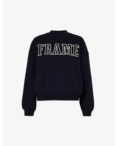 FRAME Vy Brand-embroidered Cotton-blend Sweatshirt - Blue