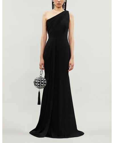 Alex Perry Hollis One-shoulder Draped Crepe And Satin Gown - Black