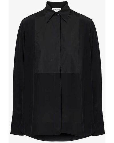 Victoria Beckham Contrast-panel Silk Shirt - Black