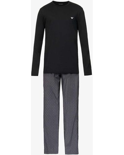 Emporio Armani Brand-print Cotton Pyjama Set X - Black