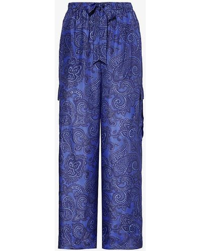 Zimmermann Ottie Paisley-print Wide-leg Mid-rise Silk Trousers - Blue
