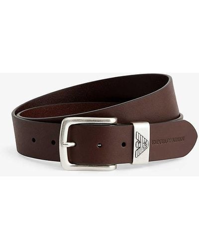 Emporio Armani Logo-embossed Leather Belt - Brown