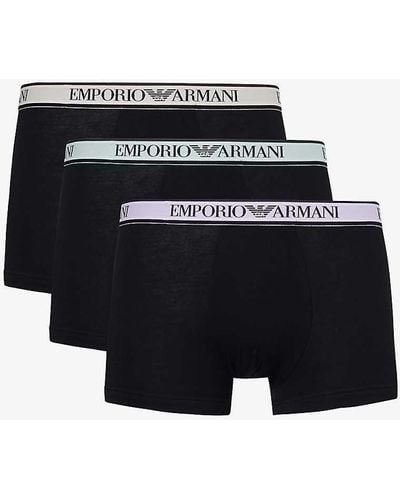 Emporio Armani Branded-waistband Pack Of Three Stretch-cotton Trunks X - Black