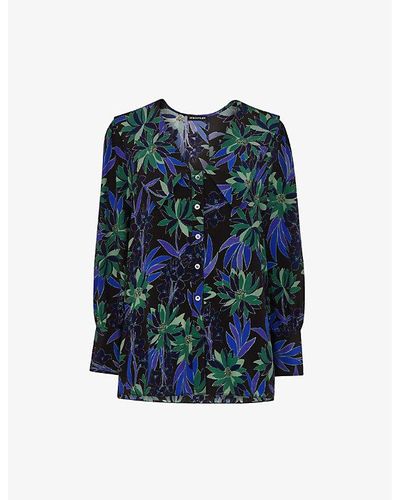 Whistles Floral-print Oversized-collar Silk Shirt - Blue