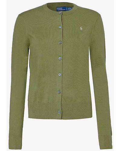 Polo Ralph Lauren Brand-embroidered Slim-fit Cotton-blend Cardigan X - Green