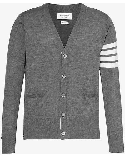 Thom Browne Striped V-neck Wool Cardigan - Grey