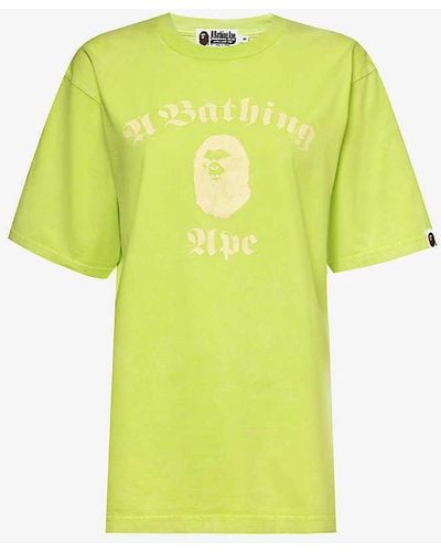A Bathing Ape Branded-print Relaxed-fit Cotton-jersey T-shirt - Yellow