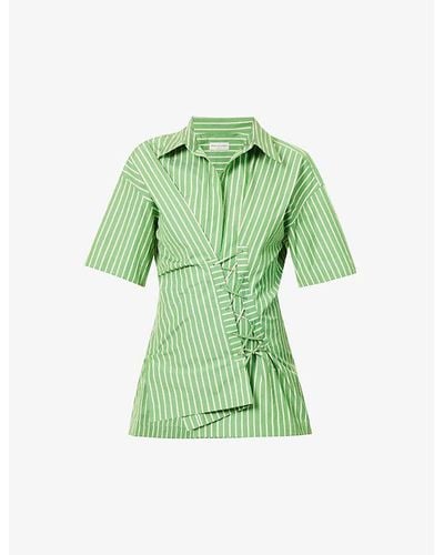 Dries Van Noten Cinched-waist Striped Cotton-poplin Shirt - Green