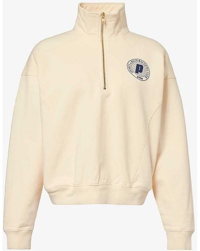 Sporty & Rich X Prince Brand-print Zip-up Cotton-jersey Sweatshirt - Natural