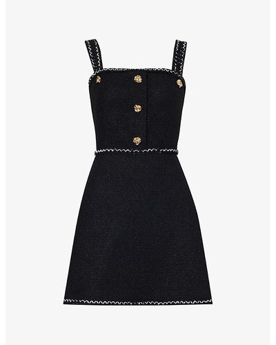 Alexander McQueen Exposed-stitching Bouclé-texture Wool-blend Mini Dress - Black