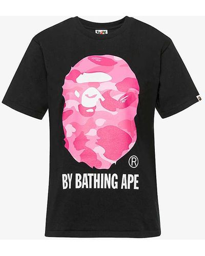 A Bathing Ape Camouflage-print Brand-patch Cotton-jersey T-shirt - Pink