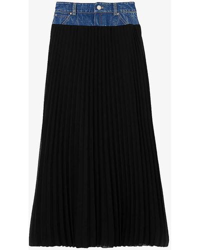 Sandro Naya High-rise Denim-waist Woven Midi Skirt - Black