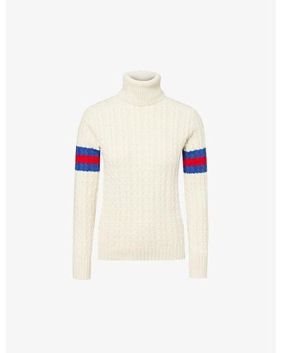 Gucci Cable-knit Turtleneck Wool And Cashmere-knit Sweater - White