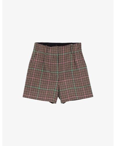 IKKS Checked High-rise Wool-blend Shorts - Brown