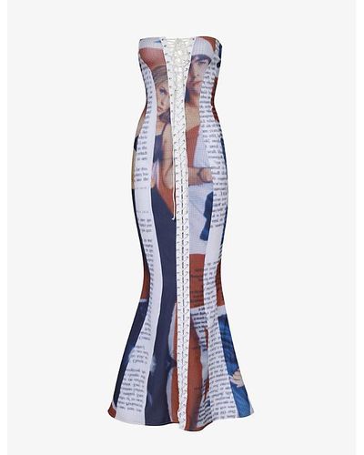 Sinead Gorey Graphic-print Slim-fit Stretch-woven Maxi Dress - Blue