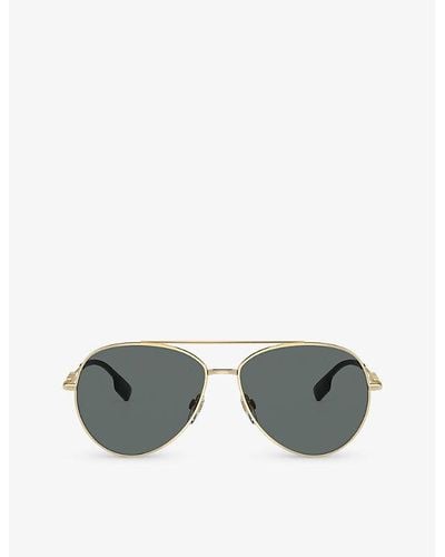 Burberry Be3147 Pilot-frame Metal Sunglasses - Metallic