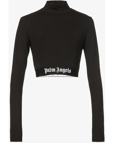 Palm Angels Cropped High-neck Stretch-woven Top - Black