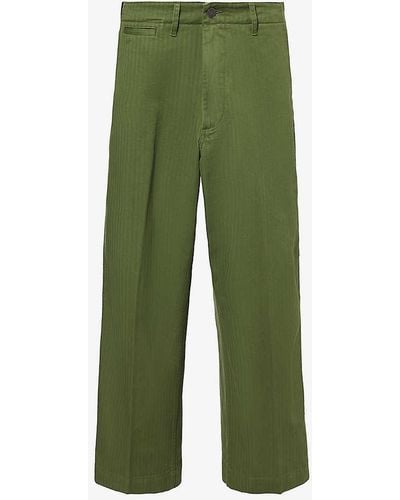Beams Plus Herringbone Regular-fit Wide-leg Cotton Trousers - Green