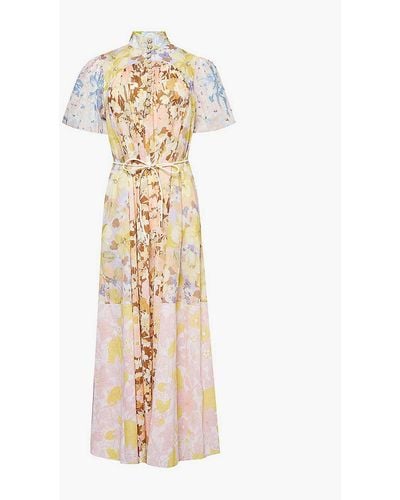 Zimmermann Floral-print Puff-sleeved Cotton-poplin Maxi Dress - Metallic