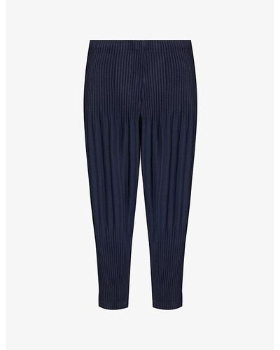 Homme Plissé Issey Miyake Basic Pleated Tapered-leg Knitted Trouser - Blue
