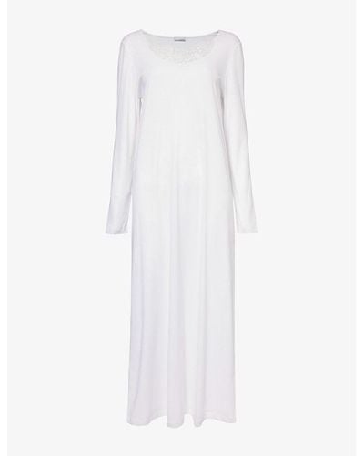 Hanro Michelle Long-sleeve Cotton-jersey Night Dress - White